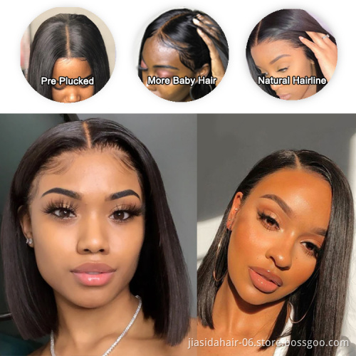 Lace Closure Brazilian Hair Haircut Short Straight Human Virgin Hair Half Machine Half Hand Tied 4x4 Bob Wig